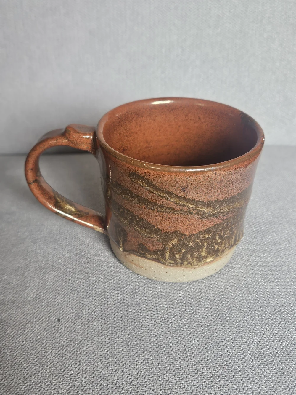 Makers Market Brown & Cream Handmade Studio Pottery Coffee Mug Signed.